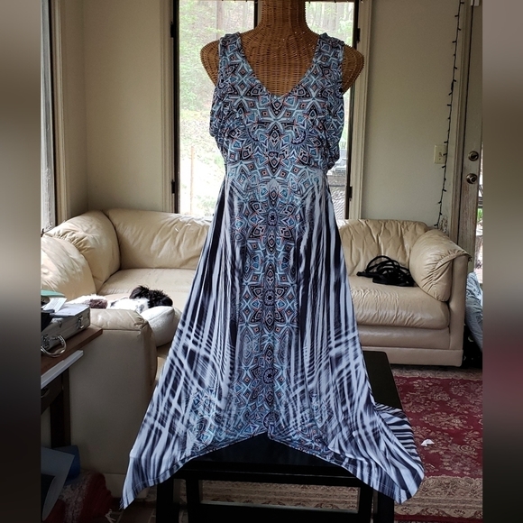 Ladies STYLE & CO Printed Asymmetrical Dress in Summer Colors - L - Picture 1 of 4